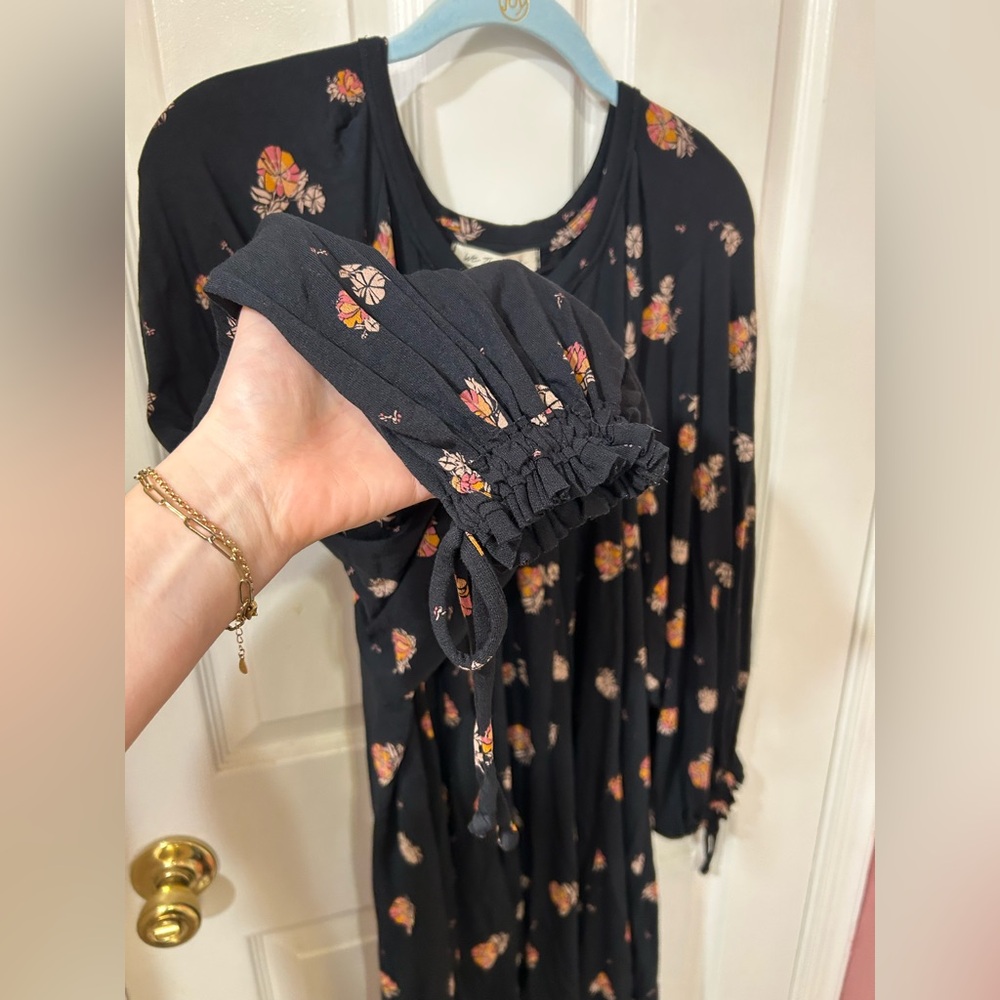 Free People Winter Sun Floral Tunic Dress Black Oversized  - Size M - Picture 11 of 15